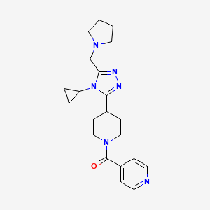 molecular formula C21H28N6O B5658806 4-({4-[4-cyclopropyl-5-(pyrrolidin-1-ylmethyl)-4H-1,2,4-triazol-3-yl]piperidin-1-yl}carbonyl)pyridine 
