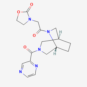 molecular formula C17H21N5O4 B5658955 3-{2-oxo-2-[(1S*,5R*)-3-(2-pyrazinylcarbonyl)-3,6-diazabicyclo[3.2.2]non-6-yl]ethyl}-1,3-oxazolidin-2-one 