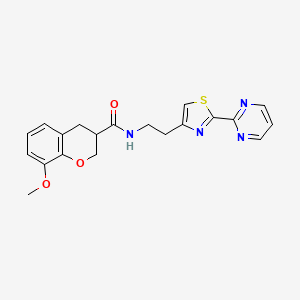 molecular formula C20H20N4O3S B5659071 8-methoxy-N-[2-(2-pyrimidin-2-yl-1,3-thiazol-4-yl)ethyl]chromane-3-carboxamide 