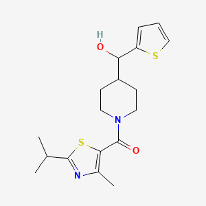 molecular formula C18H24N2O2S2 B5659162 {1-[(2-isopropyl-4-methyl-1,3-thiazol-5-yl)carbonyl]-4-piperidinyl}(2-thienyl)methanol 
