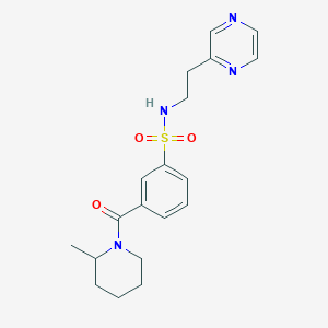 molecular formula C19H24N4O3S B5659265 3-[(2-methylpiperidin-1-yl)carbonyl]-N-(2-pyrazin-2-ylethyl)benzenesulfonamide 