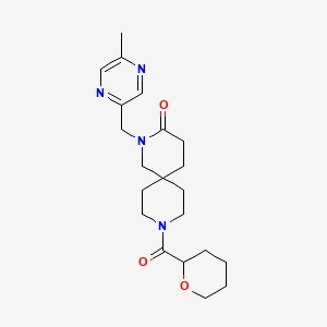 molecular formula C21H30N4O3 B5659286 2-[(5-methylpyrazin-2-yl)methyl]-9-(tetrahydro-2H-pyran-2-ylcarbonyl)-2,9-diazaspiro[5.5]undecan-3-one 