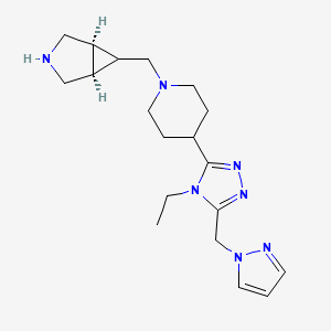 molecular formula C19H29N7 B5659302 rel-(1R,5S,6r)-6-({4-[4-ethyl-5-(1H-pyrazol-1-ylmethyl)-4H-1,2,4-triazol-3-yl]-1-piperidinyl}methyl)-3-azabicyclo[3.1.0]hexane dihydrochloride 