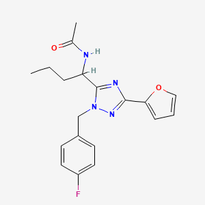 molecular formula C19H21FN4O2 B5659340 N-{1-[1-(4-fluorobenzyl)-3-(2-furyl)-1H-1,2,4-triazol-5-yl]butyl}acetamide 