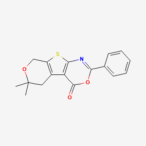 molecular formula C17H15NO3S B5659395 6,6-dimethyl-2-phenyl-5,8-dihydro-4H,6H-pyrano[4',3':4,5]thieno[2,3-d][1,3]oxazin-4-one 