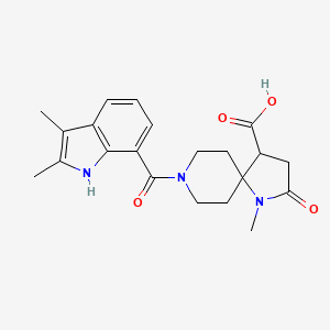 molecular formula C21H25N3O4 B5659469 8-[(2,3-dimethyl-1H-indol-7-yl)carbonyl]-1-methyl-2-oxo-1,8-diazaspiro[4.5]decane-4-carboxylic acid 