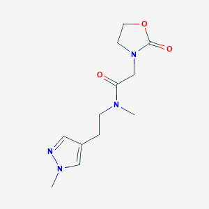 molecular formula C12H18N4O3 B5659499 N-methyl-N-[2-(1-methyl-1H-pyrazol-4-yl)ethyl]-2-(2-oxo-1,3-oxazolidin-3-yl)acetamide 