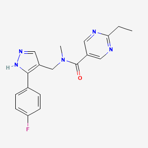 molecular formula C18H18FN5O B5659570 2-ethyl-N-{[3-(4-fluorophenyl)-1H-pyrazol-4-yl]methyl}-N-methyl-5-pyrimidinecarboxamide 