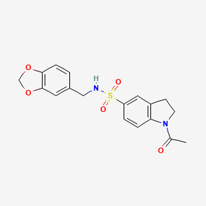 molecular formula C18H18N2O5S B5659603 1-acetyl-N-(1,3-benzodioxol-5-ylmethyl)-5-indolinesulfonamide 