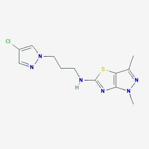 molecular formula C12H15ClN6S B5660128 N-[3-(4-chloro-1H-pyrazol-1-yl)propyl]-1,3-dimethyl-1H-pyrazolo[3,4-d][1,3]thiazol-5-amine 