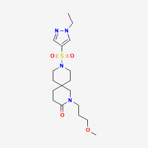 molecular formula C18H30N4O4S B5660141 9-[(1-ethyl-1H-pyrazol-4-yl)sulfonyl]-2-(3-methoxypropyl)-2,9-diazaspiro[5.5]undecan-3-one 