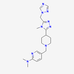 molecular formula C19H27N9 B5660185 N,N-dimethyl-5-({4-[4-methyl-5-(1H-1,2,4-triazol-1-ylmethyl)-4H-1,2,4-triazol-3-yl]piperidin-1-yl}methyl)pyridin-2-amine 