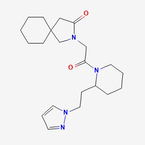 molecular formula C21H32N4O2 B5660211 2-(2-oxo-2-{2-[2-(1H-pyrazol-1-yl)ethyl]piperidin-1-yl}ethyl)-2-azaspiro[4.5]decan-3-one 