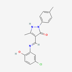 molecular formula C18H16ClN3O2 B5660222 4-{[(5-chloro-2-hydroxyphenyl)amino]methylene}-5-methyl-2-(4-methylphenyl)-2,4-dihydro-3H-pyrazol-3-one 