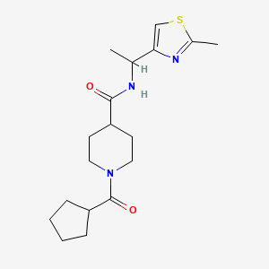 molecular formula C18H27N3O2S B5660478 1-(cyclopentylcarbonyl)-N-[1-(2-methyl-1,3-thiazol-4-yl)ethyl]-4-piperidinecarboxamide 