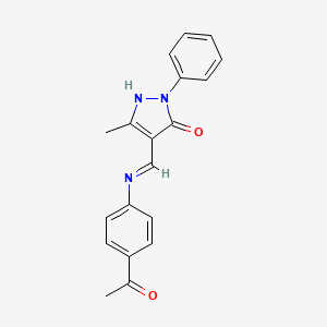 molecular formula C19H17N3O2 B5660507 4-{[(4-acetylphenyl)amino]methylene}-5-methyl-2-phenyl-2,4-dihydro-3H-pyrazol-3-one 