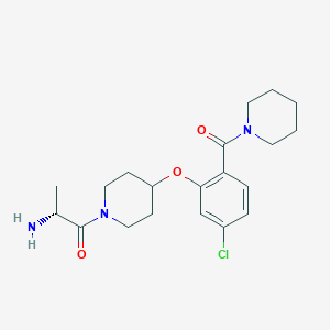 molecular formula C20H28ClN3O3 B5660593 ((1R)-2-{4-[5-chloro-2-(1-piperidinylcarbonyl)phenoxy]-1-piperidinyl}-1-methyl-2-oxoethyl)amine hydrochloride 
