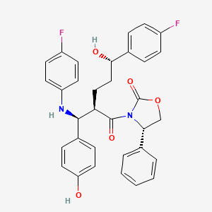 molecular formula C33H30F2N2O5 B566063 (S)-3-((2R,5S)-5-(4-fluorophenyl)-2-((S)-(4-fluorophenylamino)(4-hydroxyphenyl)methyl)-5-hydroxypentanoyl)-4-phenyloxazolidin-2-one CAS No. 1185883-40-2