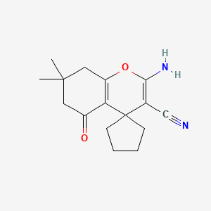 molecular formula C16H20N2O2 B5660672 2-amino-7,7-dimethyl-5-oxo-5,6,7,8-tetrahydrospiro[chromene-4,1'-cyclopentane]-3-carbonitrile 