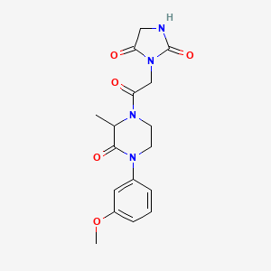 molecular formula C17H20N4O5 B5660700 3-{2-[4-(3-methoxyphenyl)-2-methyl-3-oxo-1-piperazinyl]-2-oxoethyl}-2,4-imidazolidinedione 