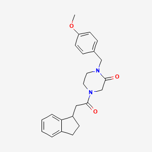molecular formula C23H26N2O3 B5660735 4-(2,3-dihydro-1H-inden-1-ylacetyl)-1-(4-methoxybenzyl)-2-piperazinone 
