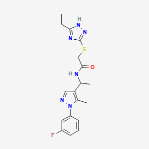 molecular formula C18H21FN6OS B5660744 2-[(3-ethyl-1H-1,2,4-triazol-5-yl)thio]-N-{1-[1-(3-fluorophenyl)-5-methyl-1H-pyrazol-4-yl]ethyl}acetamide 