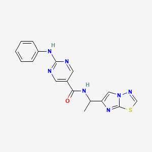 molecular formula C17H15N7OS B5660798 2-anilino-N-(1-imidazo[2,1-b][1,3,4]thiadiazol-6-ylethyl)-5-pyrimidinecarboxamide 