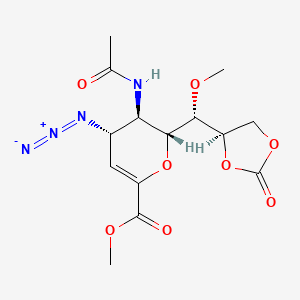 molecular formula C14H18N4O8 B566083 (4S,5R,6R)-5-Acetylamino-4-azido-6-[(S)-methoxy[(4R)-2-oxo-1,3-dioxolane-4-yl]methyl]-5,6-dihydro-4H-pyran-2-carboxylic acid methyl ester CAS No. 1442873-91-7
