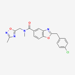 molecular formula C20H17ClN4O3 B5660850 2-(4-chlorobenzyl)-N-methyl-N-[(3-methyl-1,2,4-oxadiazol-5-yl)methyl]-1,3-benzoxazole-5-carboxamide 