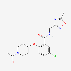 molecular formula C18H21ClN4O4 B5660888 2-[(1-acetylpiperidin-4-yl)oxy]-5-chloro-N-[(5-methyl-1,2,4-oxadiazol-3-yl)methyl]benzamide 