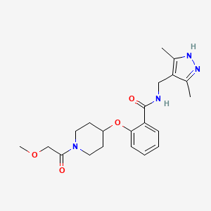 molecular formula C21H28N4O4 B5660946 N-[(3,5-dimethyl-1H-pyrazol-4-yl)methyl]-2-{[1-(methoxyacetyl)-4-piperidinyl]oxy}benzamide 