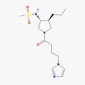 molecular formula C15H26N4O3S B5660963 N-{(3R*,4S*)-1-[4-(1H-imidazol-1-yl)butanoyl]-4-propyl-3-pyrrolidinyl}methanesulfonamide 