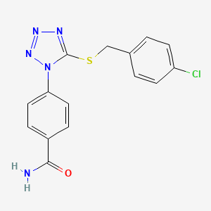 molecular formula C15H12ClN5OS B5661083 4-{5-[(4-chlorobenzyl)thio]-1H-tetrazol-1-yl}benzamide 