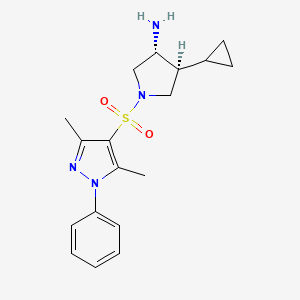 molecular formula C18H24N4O2S B5661117 (3R*,4S*)-4-cyclopropyl-1-[(3,5-dimethyl-1-phenyl-1H-pyrazol-4-yl)sulfonyl]pyrrolidin-3-amine 