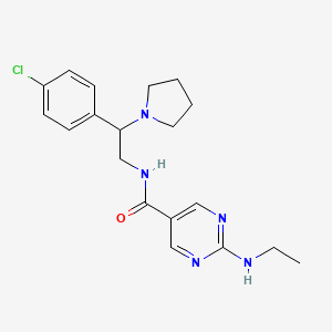 molecular formula C19H24ClN5O B5661166 N-[2-(4-chlorophenyl)-2-(1-pyrrolidinyl)ethyl]-2-(ethylamino)-5-pyrimidinecarboxamide 