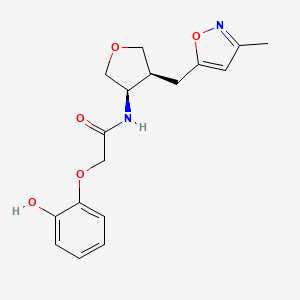 molecular formula C17H20N2O5 B5661250 2-(2-hydroxyphenoxy)-N-{(3R*,4S*)-4-[(3-methylisoxazol-5-yl)methyl]tetrahydrofuran-3-yl}acetamide 