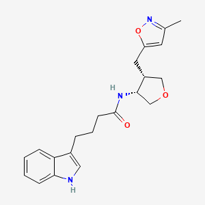 molecular formula C21H25N3O3 B5661270 4-(1H-indol-3-yl)-N-{(3R*,4S*)-4-[(3-methylisoxazol-5-yl)methyl]tetrahydrofuran-3-yl}butanamide 