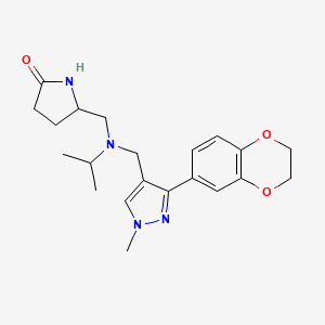 molecular formula C21H28N4O3 B5661465 5-{[{[3-(2,3-dihydro-1,4-benzodioxin-6-yl)-1-methyl-1H-pyrazol-4-yl]methyl}(isopropyl)amino]methyl}-2-pyrrolidinone 
