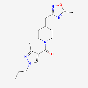 molecular formula C17H25N5O2 B5661607 4-[(5-methyl-1,2,4-oxadiazol-3-yl)methyl]-1-[(3-methyl-1-propyl-1H-pyrazol-4-yl)carbonyl]piperidine 
