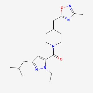 molecular formula C19H29N5O2 B5661728 1-[(1-ethyl-3-isobutyl-1H-pyrazol-5-yl)carbonyl]-4-[(3-methyl-1,2,4-oxadiazol-5-yl)methyl]piperidine 