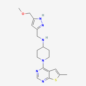 molecular formula C18H24N6OS B5661765 N-{[5-(methoxymethyl)-1H-pyrazol-3-yl]methyl}-1-(6-methylthieno[2,3-d]pyrimidin-4-yl)piperidin-4-amine 