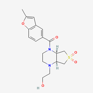 molecular formula C18H22N2O5S B5661793 2-[(4aR*,7aS*)-4-[(2-methyl-1-benzofuran-5-yl)carbonyl]-6,6-dioxidohexahydrothieno[3,4-b]pyrazin-1(2H)-yl]ethanol 