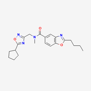 molecular formula C21H26N4O3 B5661843 2-butyl-N-[(5-cyclopentyl-1,2,4-oxadiazol-3-yl)methyl]-N-methyl-1,3-benzoxazole-5-carboxamide 
