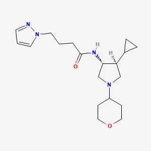 molecular formula C19H30N4O2 B5661855 N-[rel-(3R,4S)-4-cyclopropyl-1-(tetrahydro-2H-pyran-4-yl)-3-pyrrolidinyl]-4-(1H-pyrazol-1-yl)butanamide hydrochloride 