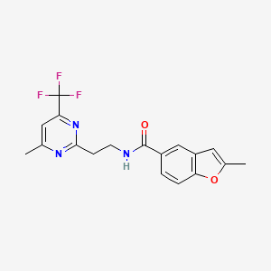 molecular formula C18H16F3N3O2 B5661877 2-methyl-N-{2-[4-methyl-6-(trifluoromethyl)-2-pyrimidinyl]ethyl}-1-benzofuran-5-carboxamide 