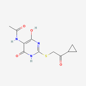 molecular formula C11H13N3O4S B5662116 N-{2-[(2-cyclopropyl-2-oxoethyl)thio]-4,6-dihydroxy-5-pyrimidinyl}acetamide 