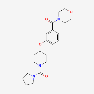 molecular formula C21H29N3O4 B5662186 4-(3-{[1-(pyrrolidin-1-ylcarbonyl)piperidin-4-yl]oxy}benzoyl)morpholine 