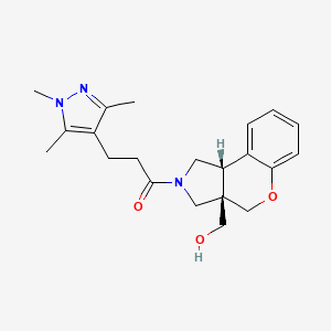 molecular formula C21H27N3O3 B5662283 [(3aS*,9bS*)-2-[3-(1,3,5-trimethyl-1H-pyrazol-4-yl)propanoyl]-1,2,3,9b-tetrahydrochromeno[3,4-c]pyrrol-3a(4H)-yl]methanol 
