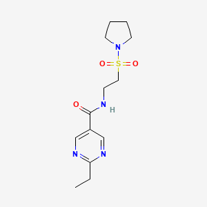 molecular formula C13H20N4O3S B5662365 2-ethyl-N-[2-(1-pyrrolidinylsulfonyl)ethyl]-5-pyrimidinecarboxamide 