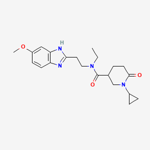 molecular formula C21H28N4O3 B5662417 1-cyclopropyl-N-ethyl-N-[2-(5-methoxy-1H-benzimidazol-2-yl)ethyl]-6-oxo-3-piperidinecarboxamide 